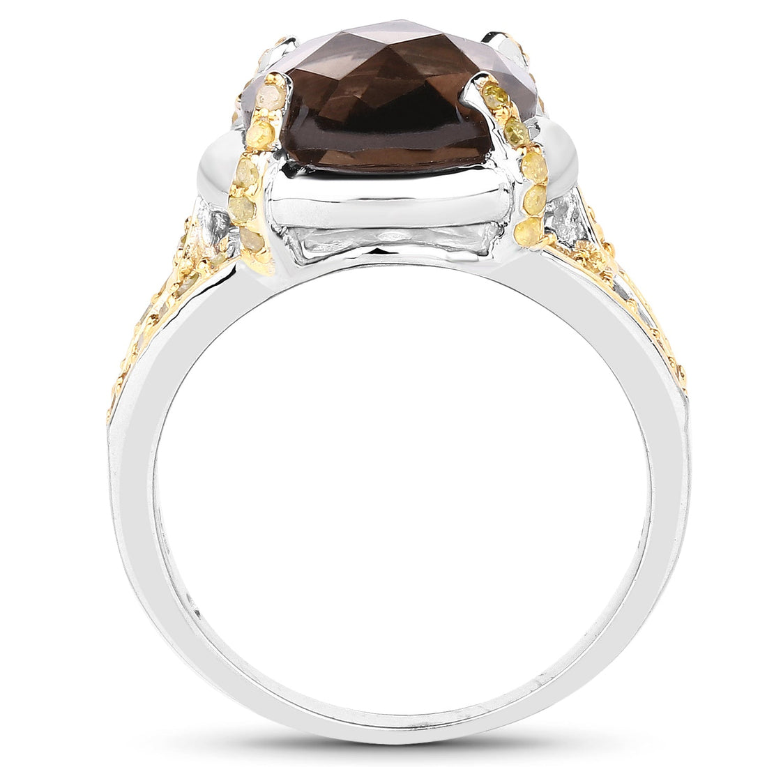 3.28 Carat Genuine Smoky Quartz and Yellow Diamond .925 Sterling Silver Ring by Bids.com