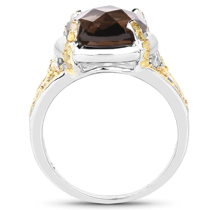 3.28 Carat Genuine Smoky Quartz and Yellow Diamond .925 Sterling Silver Ring by Bids.com
