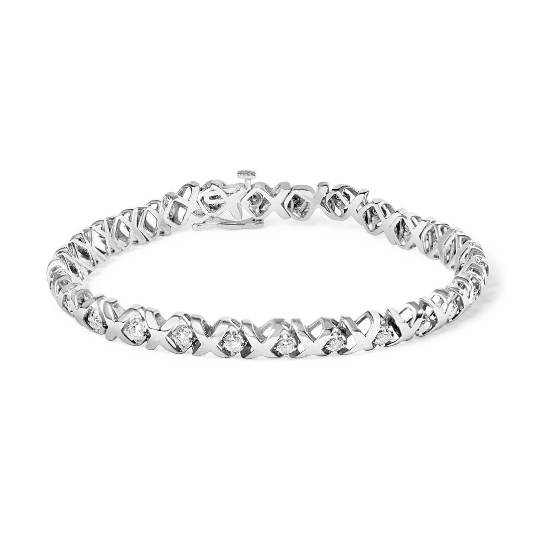 10K White Gold 1 1/2 Cttw Diamond Alternating Diamond and X-Link 7.5" Tennis Bracelet (H-I Color, I2-I3 Clarity) by Bids.com