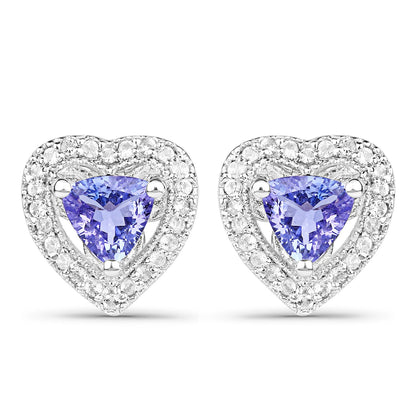 1.18 Carat Genuine Tanzanite &amp; White Topaz .925 Sterling Silver Earrings  DestGlow