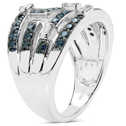 0.59 Carat Genuine Blue Diamond &amp; White Diamond .925 Sterling Silver Ring by Bids.com