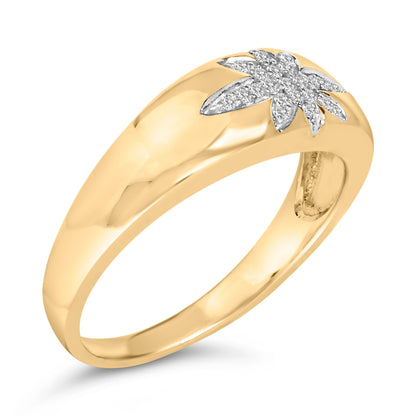 18K Yellow Gold 1/10 Cttw Diamond Star Burst Inlay Ring  DestGlow