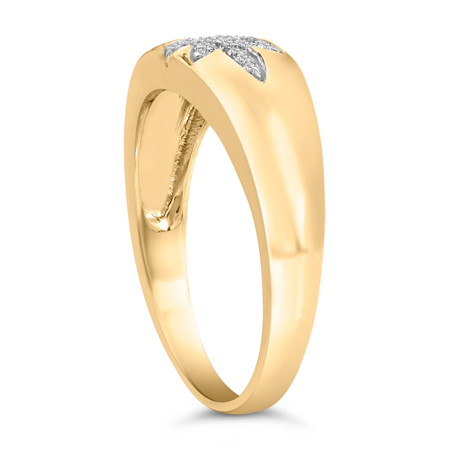 18K Yellow Gold 1/10 Cttw Diamond Star Burst Inlay Ring  DestGlow