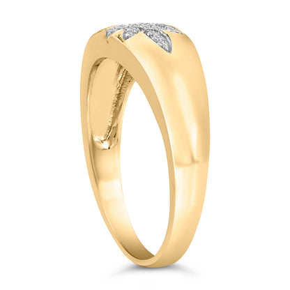 18K Yellow Gold 1/10 Cttw Diamond Star Burst Inlay Ring  DestGlow