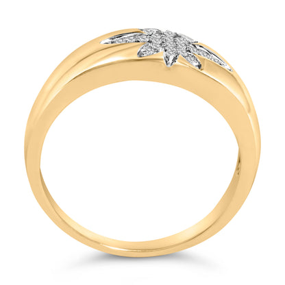 18K Yellow Gold 1/10 Cttw Diamond Star Burst Inlay Ring  DestGlow
