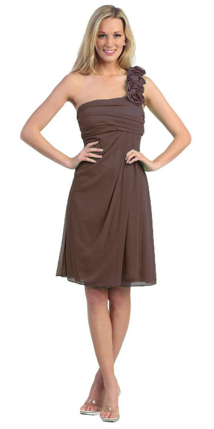 CLEARANCE - Eureka 1801 One Shoulder Knee Length Chiffon Dress (Size 2XL) by DiscountDressShop