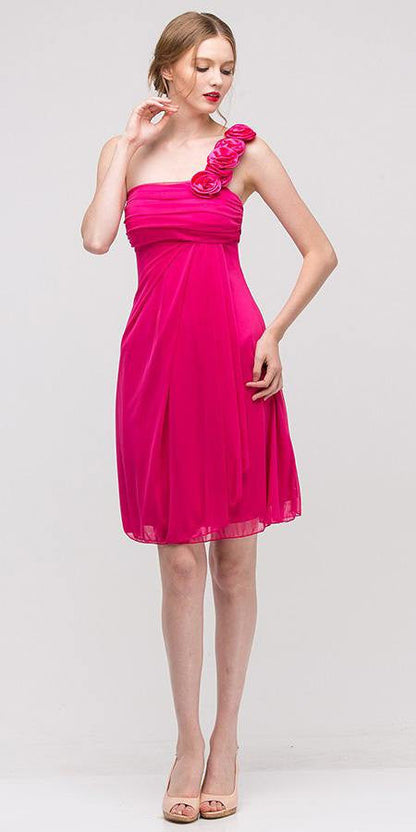 CLEARANCE - Eureka 1801 One Shoulder Knee Length Chiffon Dress (Size 2XL) by DiscountDressShop