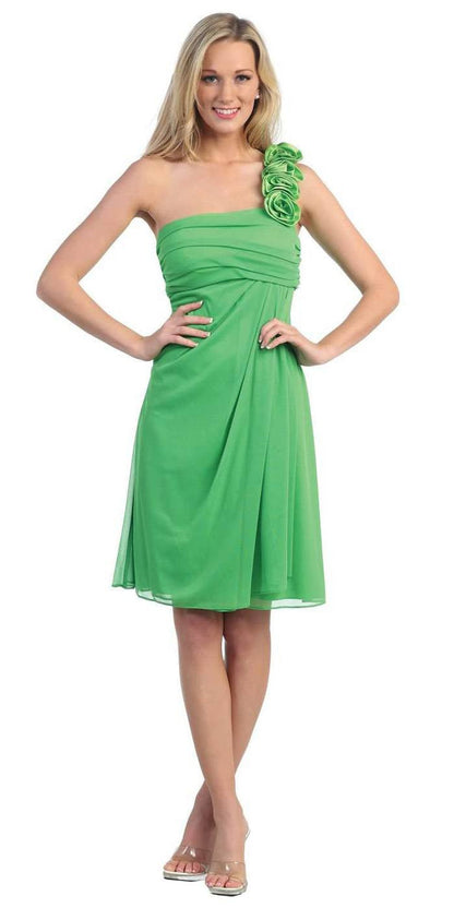 CLEARANCE - Eureka 1801 One Shoulder Knee Length Chiffon Dress (Size 2XL) by DiscountDressShop