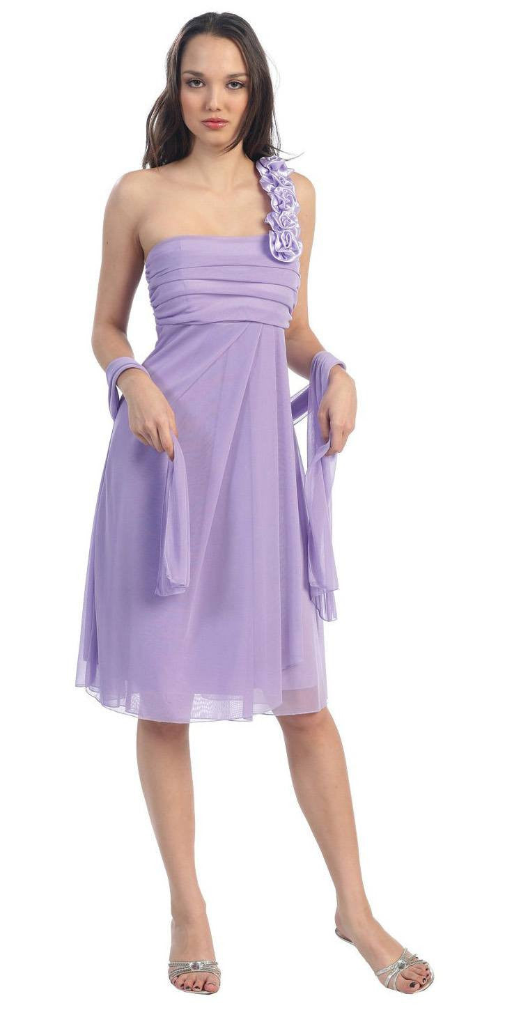 CLEARANCE - Eureka 1801 One Shoulder Knee Length Chiffon Dress (Size 2XL) by DiscountDressShop