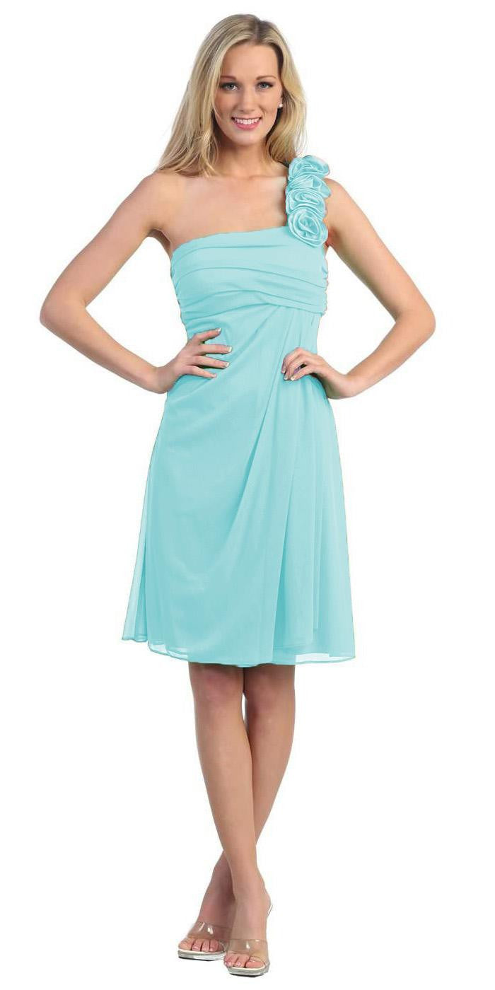 CLEARANCE - Eureka 1801 One Shoulder Knee Length Chiffon Dress (Size 2XL) by DiscountDressShop