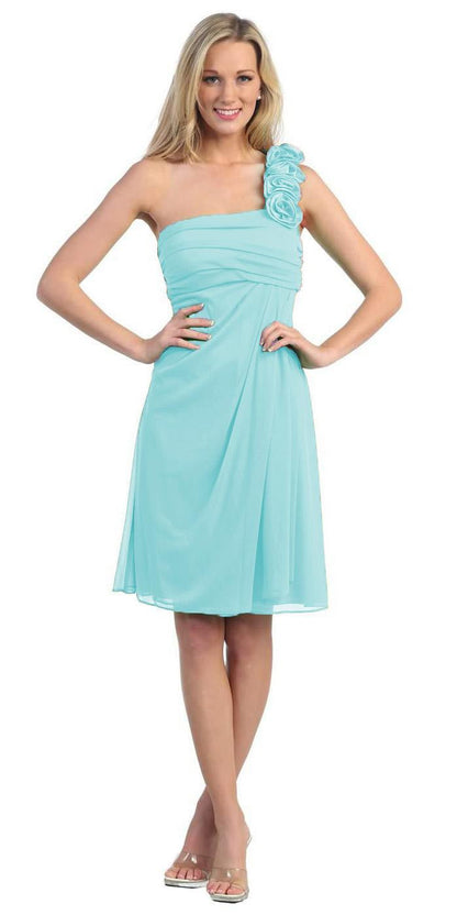 CLEARANCE - Eureka 1801 One Shoulder Knee Length Chiffon Dress (Size 2XL) by DiscountDressShop