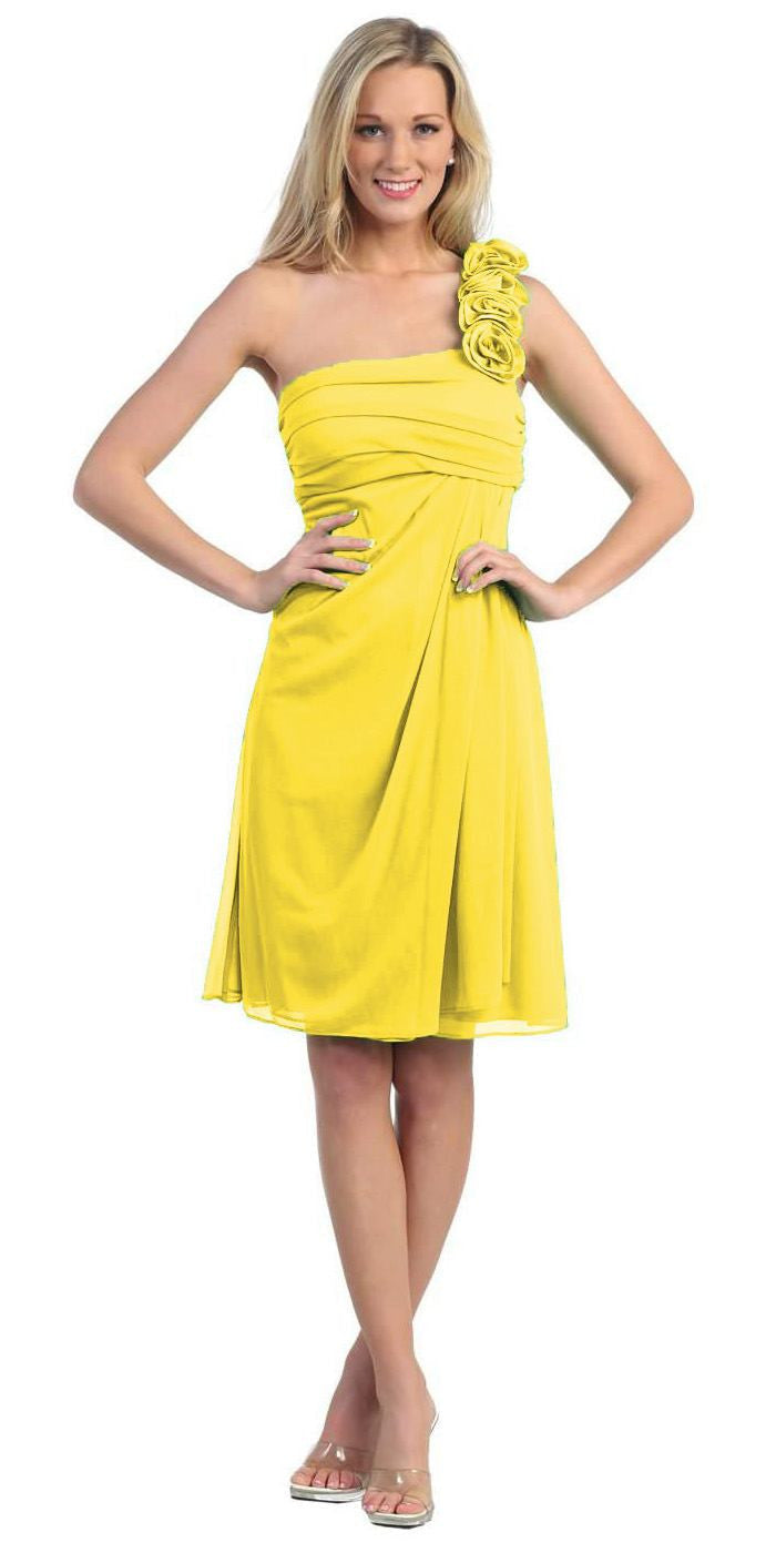 CLEARANCE - Eureka 1801 One Shoulder Knee Length Chiffon Dress (Size 2XL) by DiscountDressShop