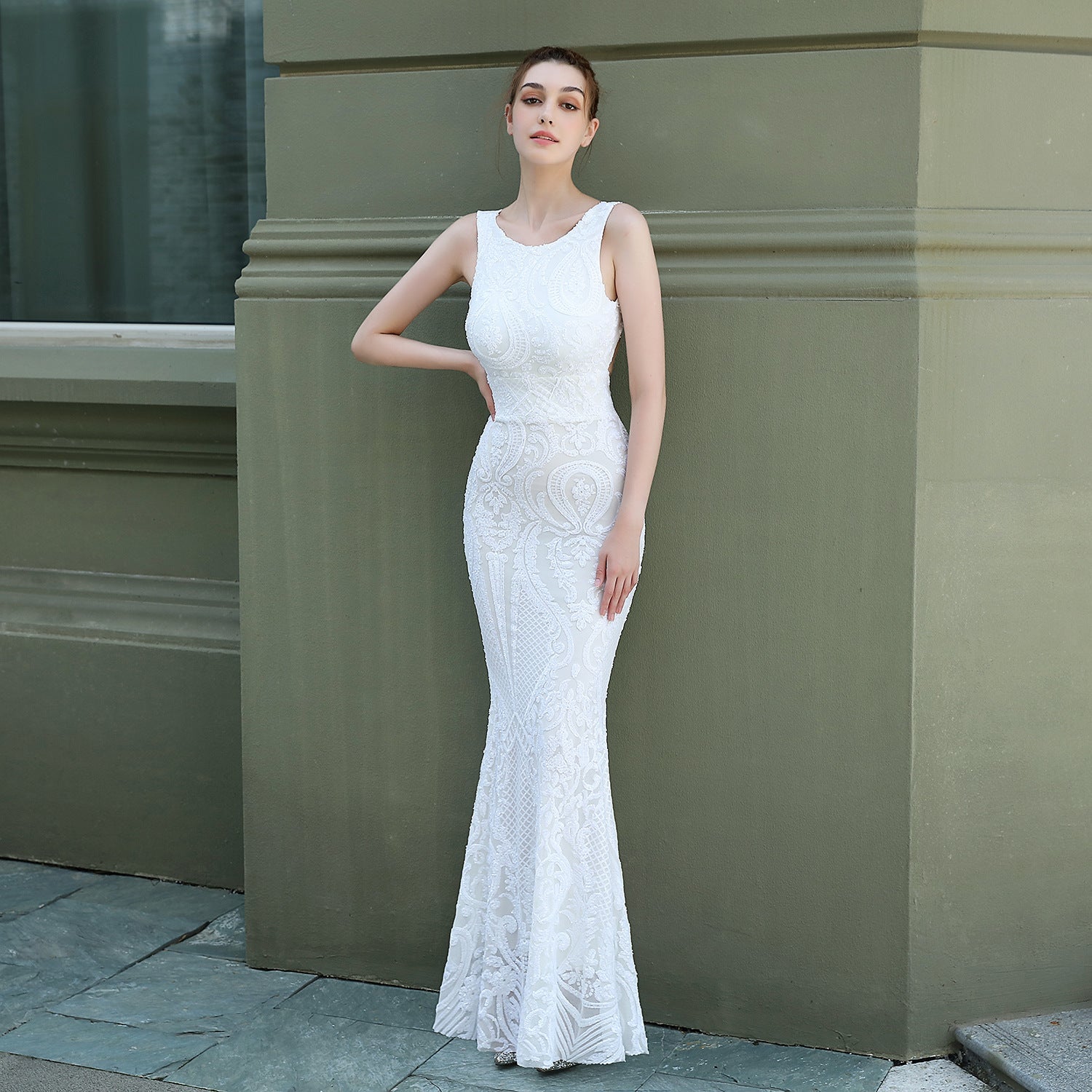 Sequined Fishtail Long Evening Dress Car Model Exhibition Performance Banquet Etiquette Dress by Ragazza