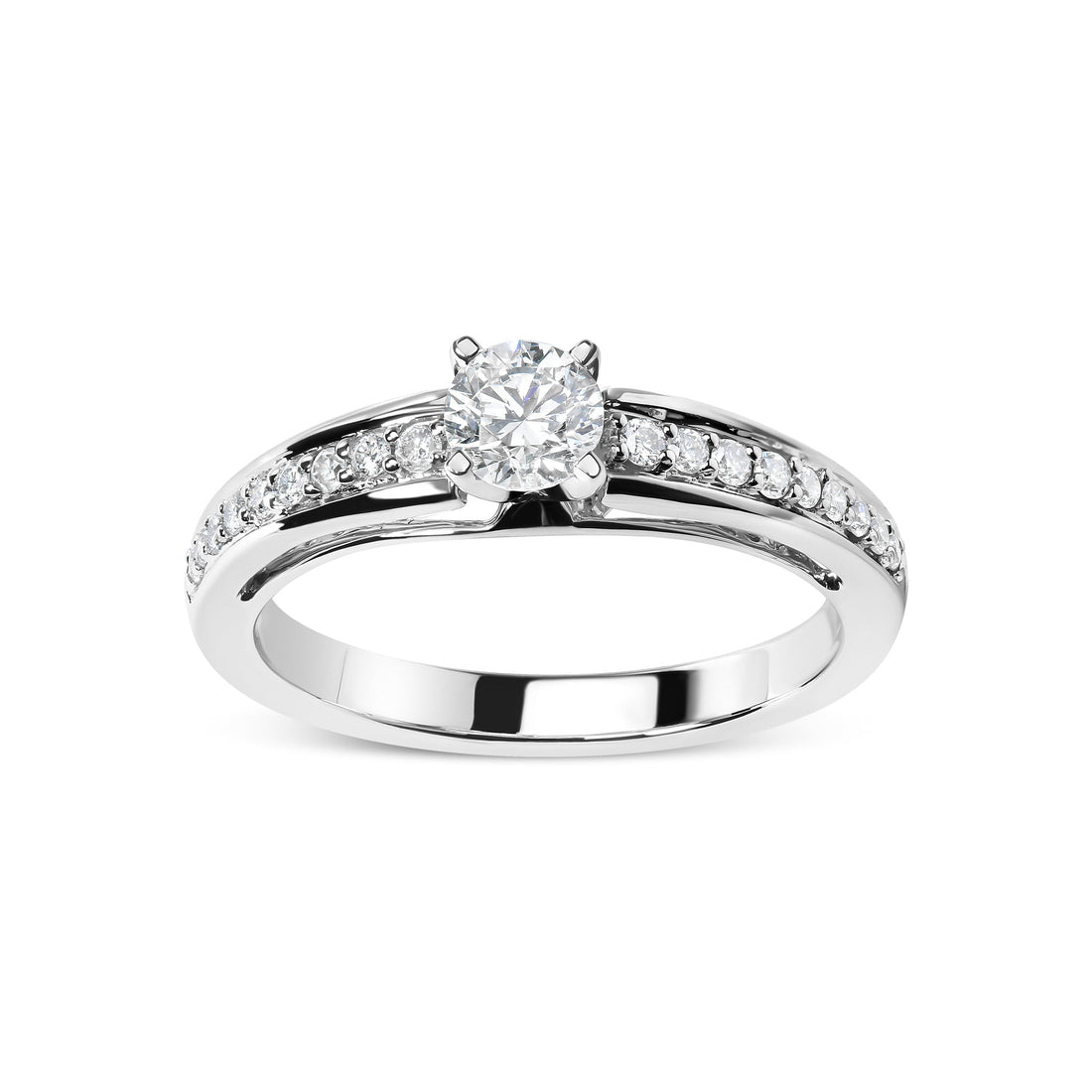 14K White Gold 1/2 Cttw Diamond Solitaire Pave Set Engagement Ring (G-H Color, VS2-SI1 Clarity) - Size 7 by Bids.com