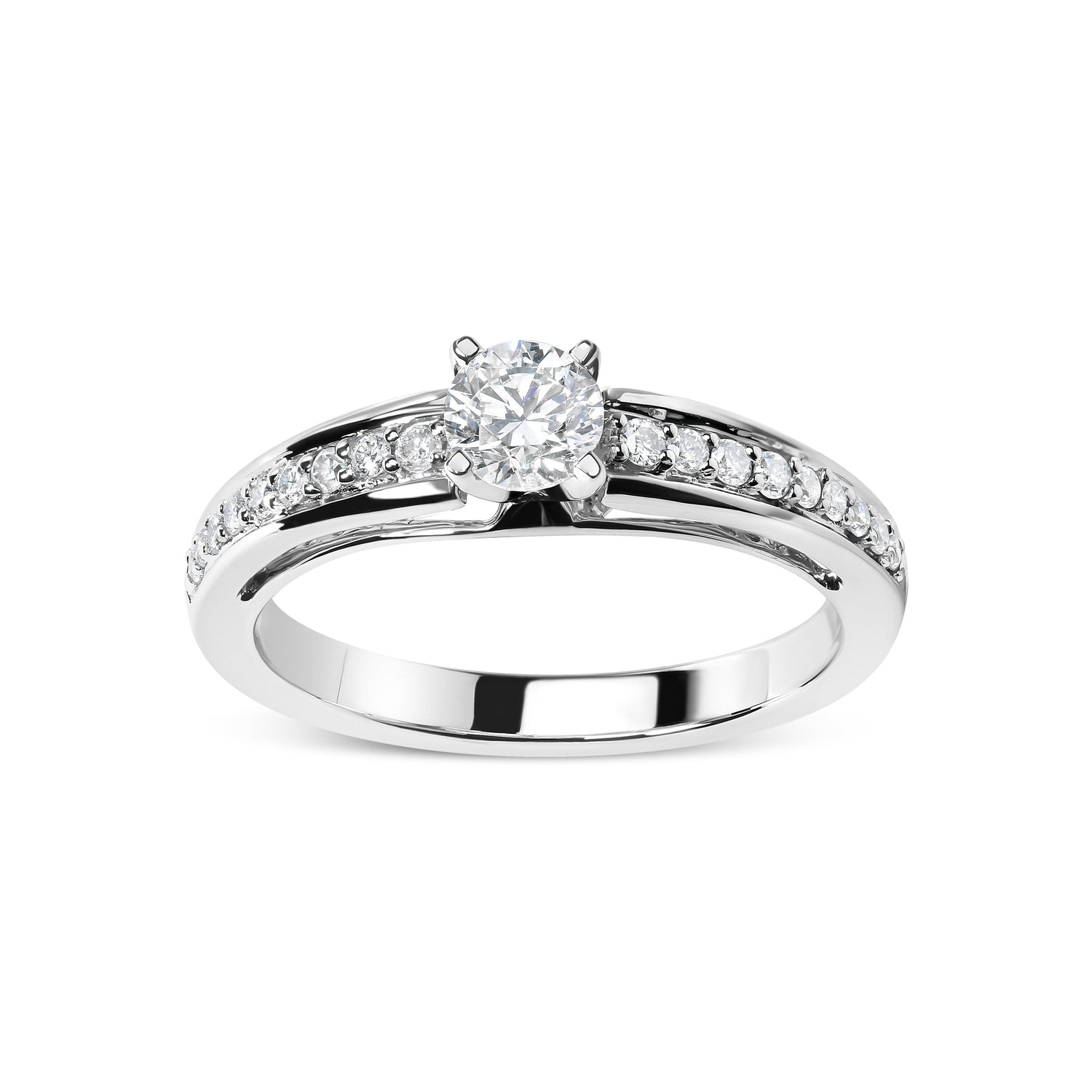 14K White Gold 1/2 Cttw Diamond Solitaire Pave Set Engagement Ring (G-H Color, VS2-SI1 Clarity) - Size 7 by Bids.com