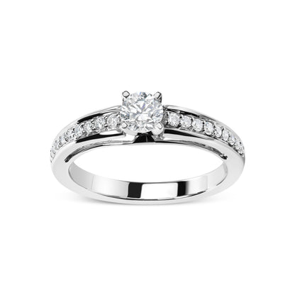 14K White Gold 1/2 Cttw Diamond Solitaire Pave Set Engagement Ring (G-H Color, VS2-SI1 Clarity) - Size 7 by Bids.com