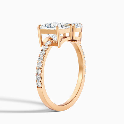Anyla Toi Et Moi Pave Ring With Princess and Pear Two Stone Moissanite Diamond in 10k White Gold (1 Ct. Tw.)