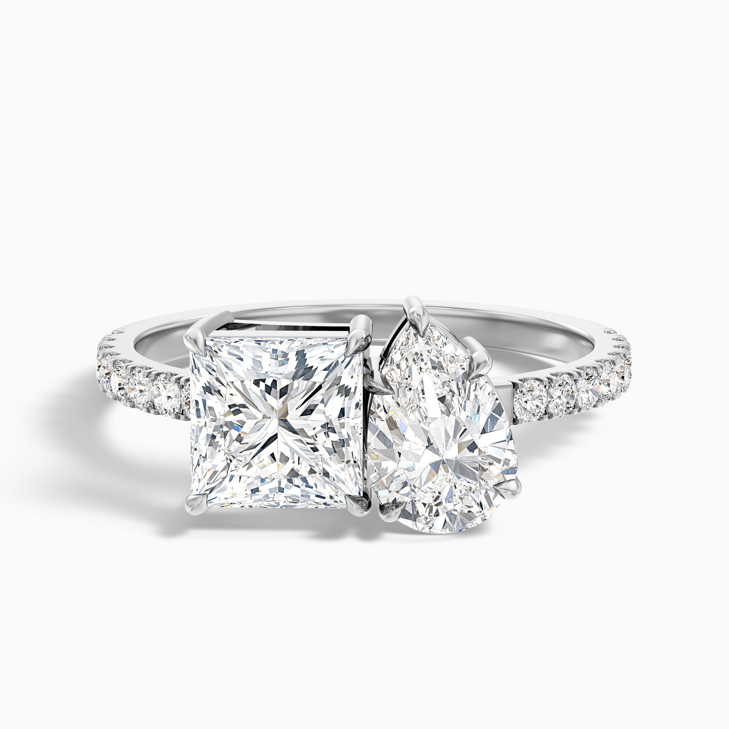 Anyla Toi Et Moi Pave Ring With Princess and Pear Two Stone Moissanite Diamond in 14k Yellow Gold (3.5 Ct. Tw.)