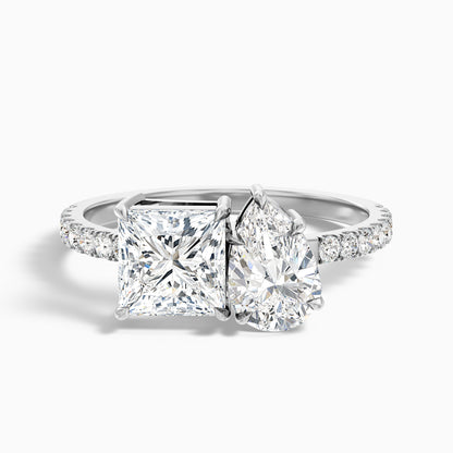 Anyla Toi Et Moi Pave Ring With Princess and Pear Two Stone Moissanite Diamond in 18k Yellow Gold (2 Ct. Tw.)