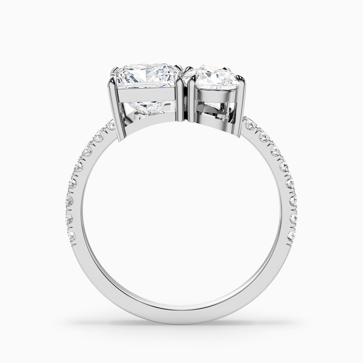 Anyla Toi Et Moi Pave Ring With Princess and Pear Two Stone Moissanite Diamond in 18k Yellow Gold (3 Ct. Tw.)