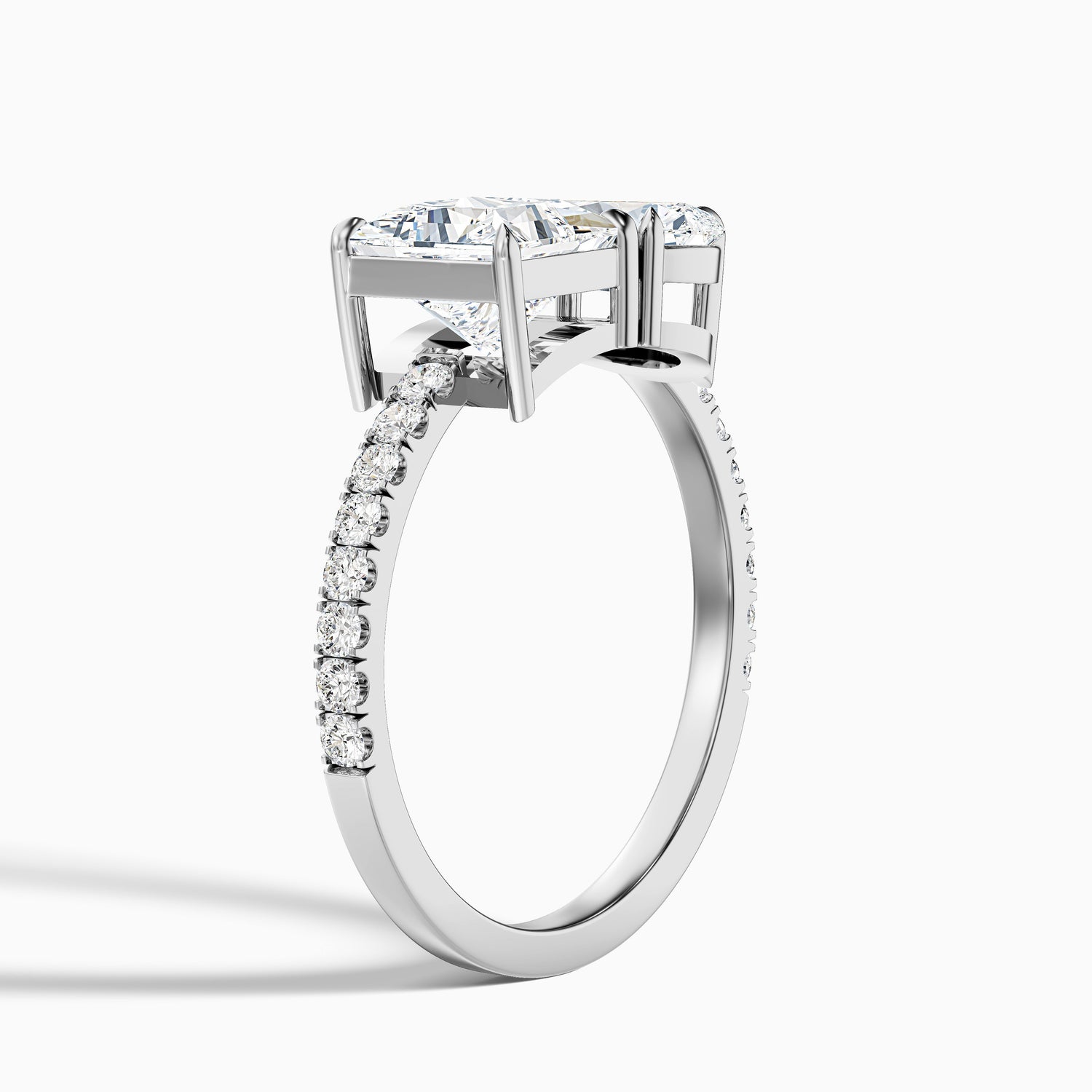 Anyla Toi Et Moi Pave Ring With Princess and Pear Two Stone Moissanite Diamond in 10k White Gold (1.5 Ct. Tw.)