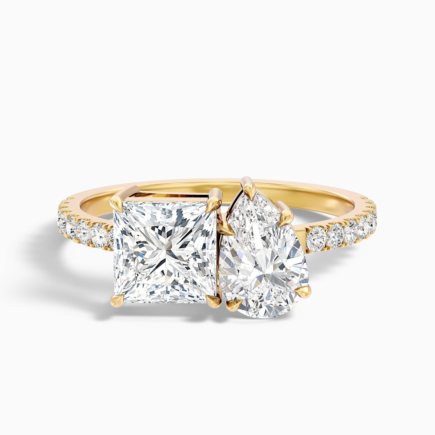 Anyla Toi Et Moi Pave Ring With Princess and Pear Two Stone Moissanite Diamond in 14k Rose Gold (1 Ct. Tw.)