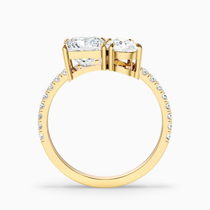 Anyla Toi Et Moi Pave Ring With Princess and Pear Two Stone Moissanite Diamond in 18k Yellow Gold (3 Ct. Tw.)