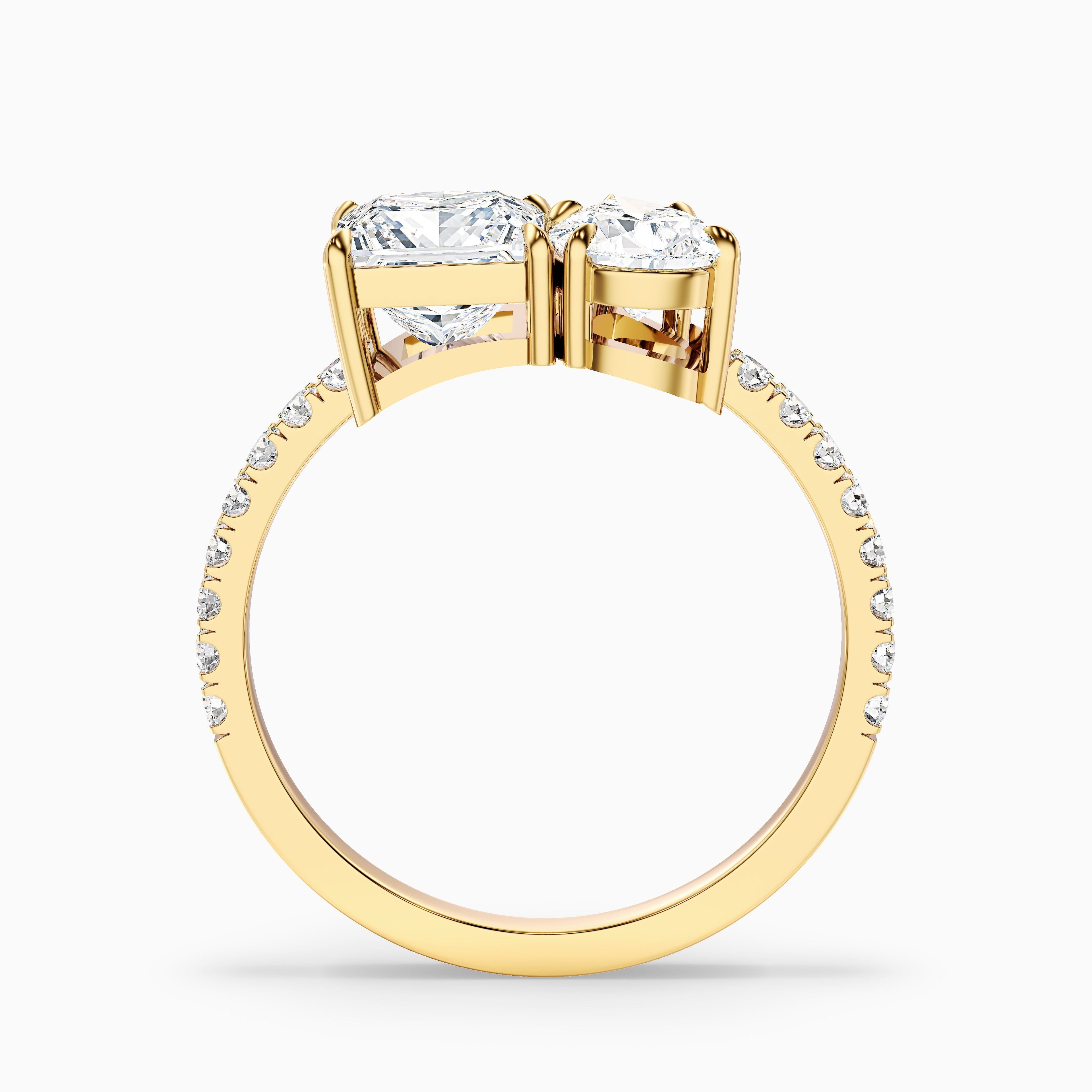 Anyla Toi Et Moi Pave Ring With Princess and Pear Two Stone Moissanite Diamond in 10k Rose Gold (1.5 Ct. Tw.)