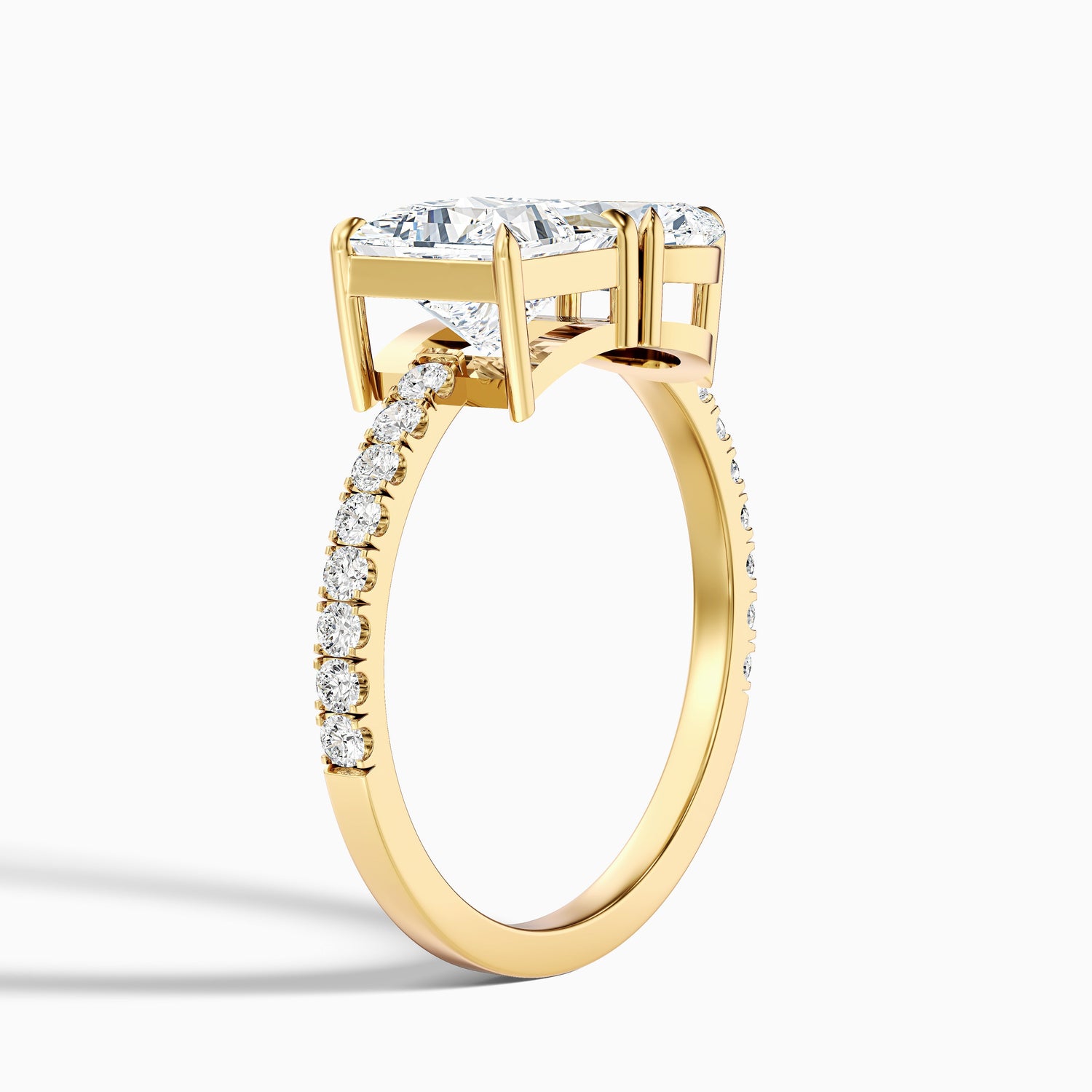 Anyla Toi Et Moi Pave Ring in 18k Rose Gold With Princess and Pear Two Stone Lab Grown Diamond (3 Ct. Tw.)