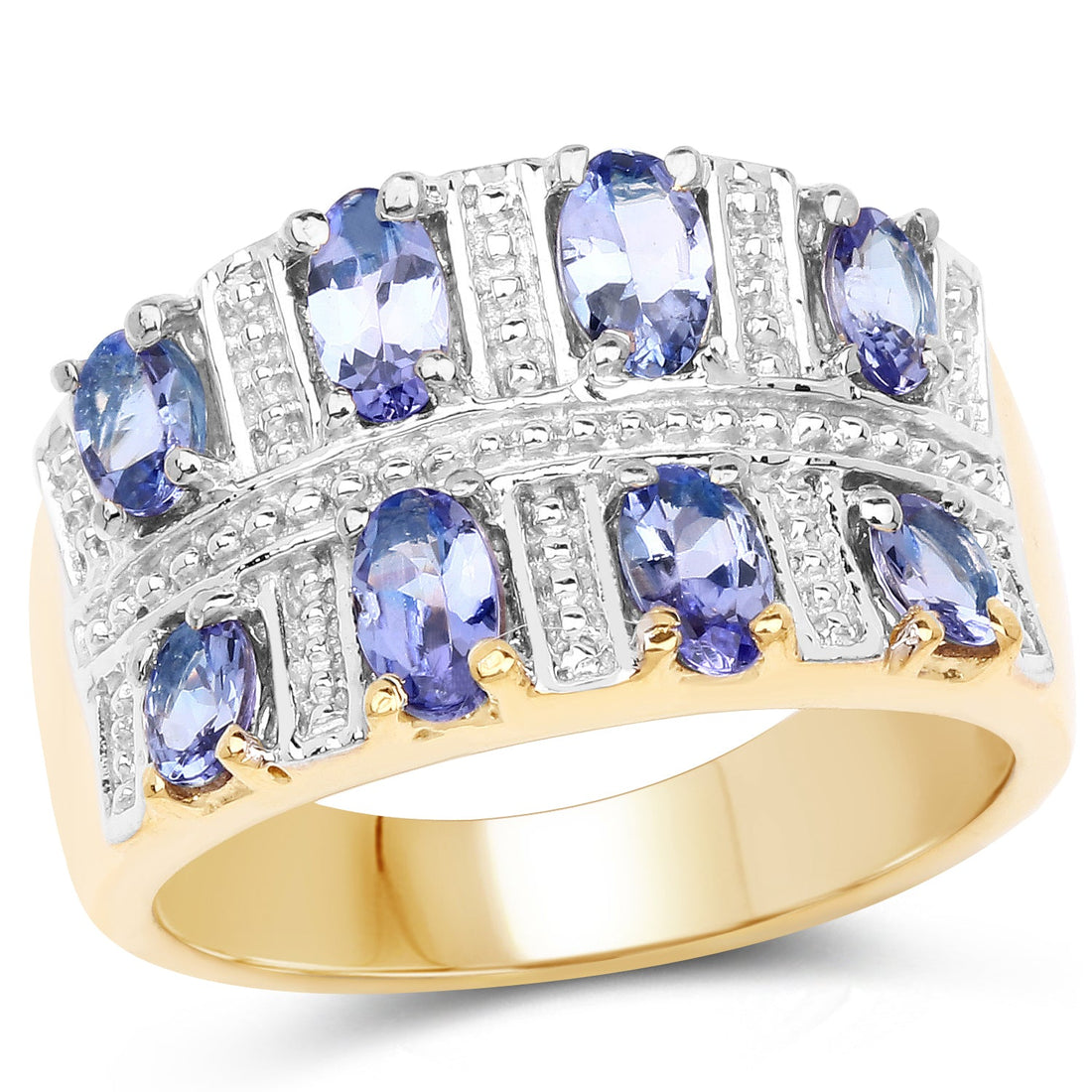 14K Yellow Gold Plated 1.68 Carat Genuine Tanzanite .925 Sterling Silver Ring by Bids.com
