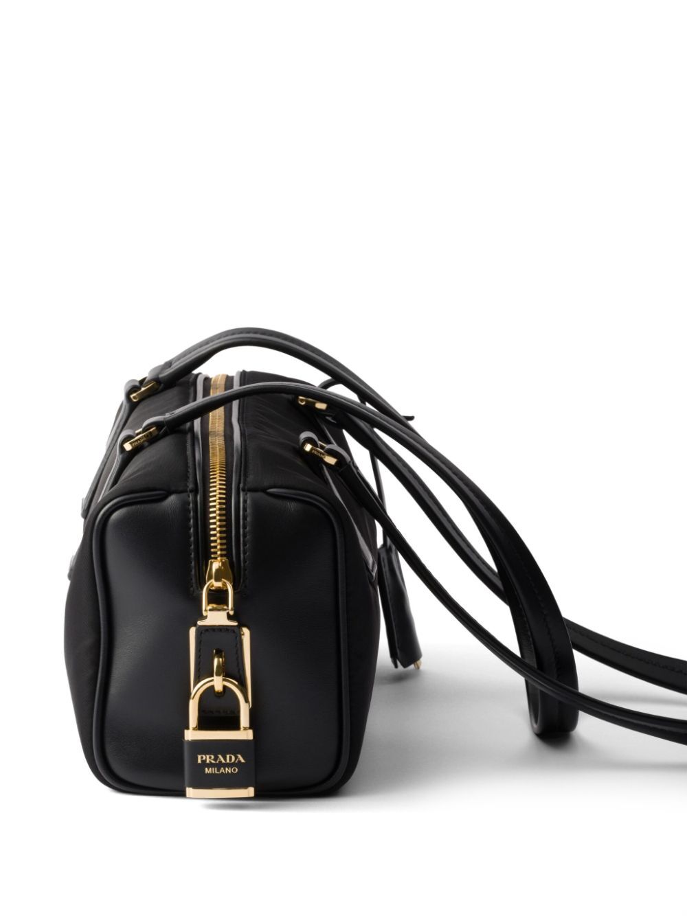 Prada Women Re-Nylon And Leather Medium Top-Handle Bag With Padlock by Luosophy