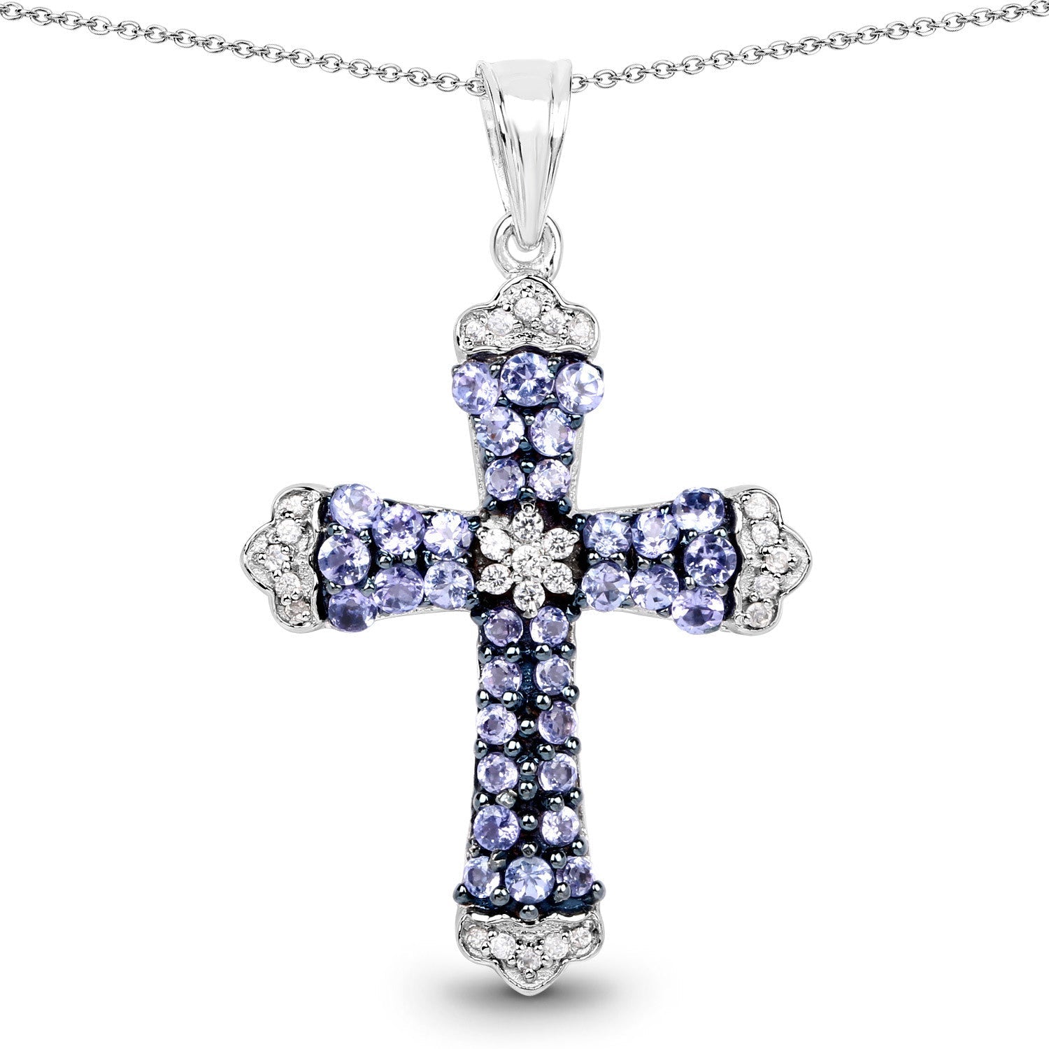 1.84 Carat Genuine Tanzanite and White Zircon .925 Sterling Silver Pendant by Bids.com