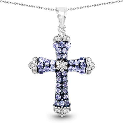 1.84 Carat Genuine Tanzanite and White Zircon .925 Sterling Silver Pendant by Bids.com