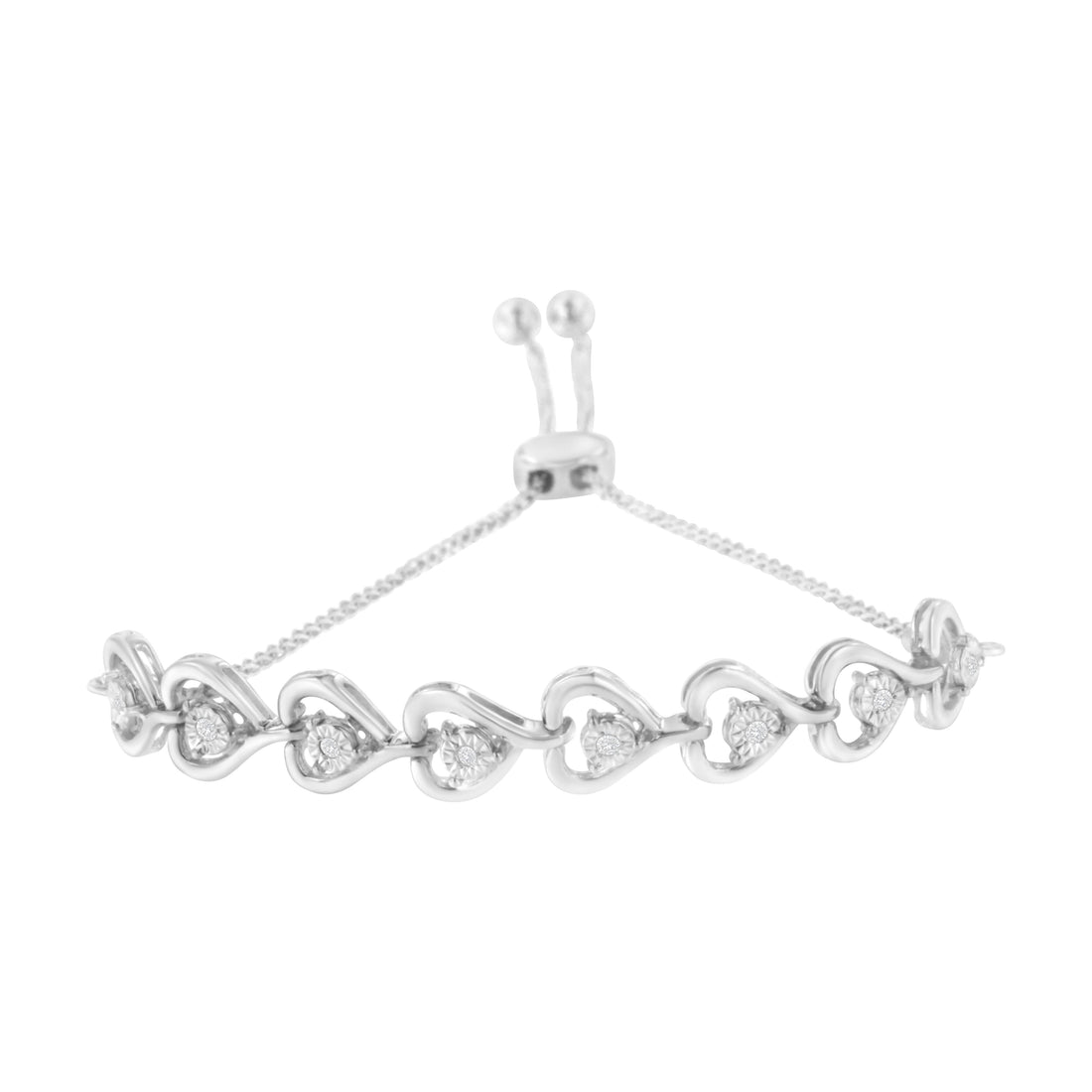 Sterling Silver Diamond Woven Heart Bolo Bracelet (0.1 cttw, H-I Color, I2-I3 Clarity) by Bids.com