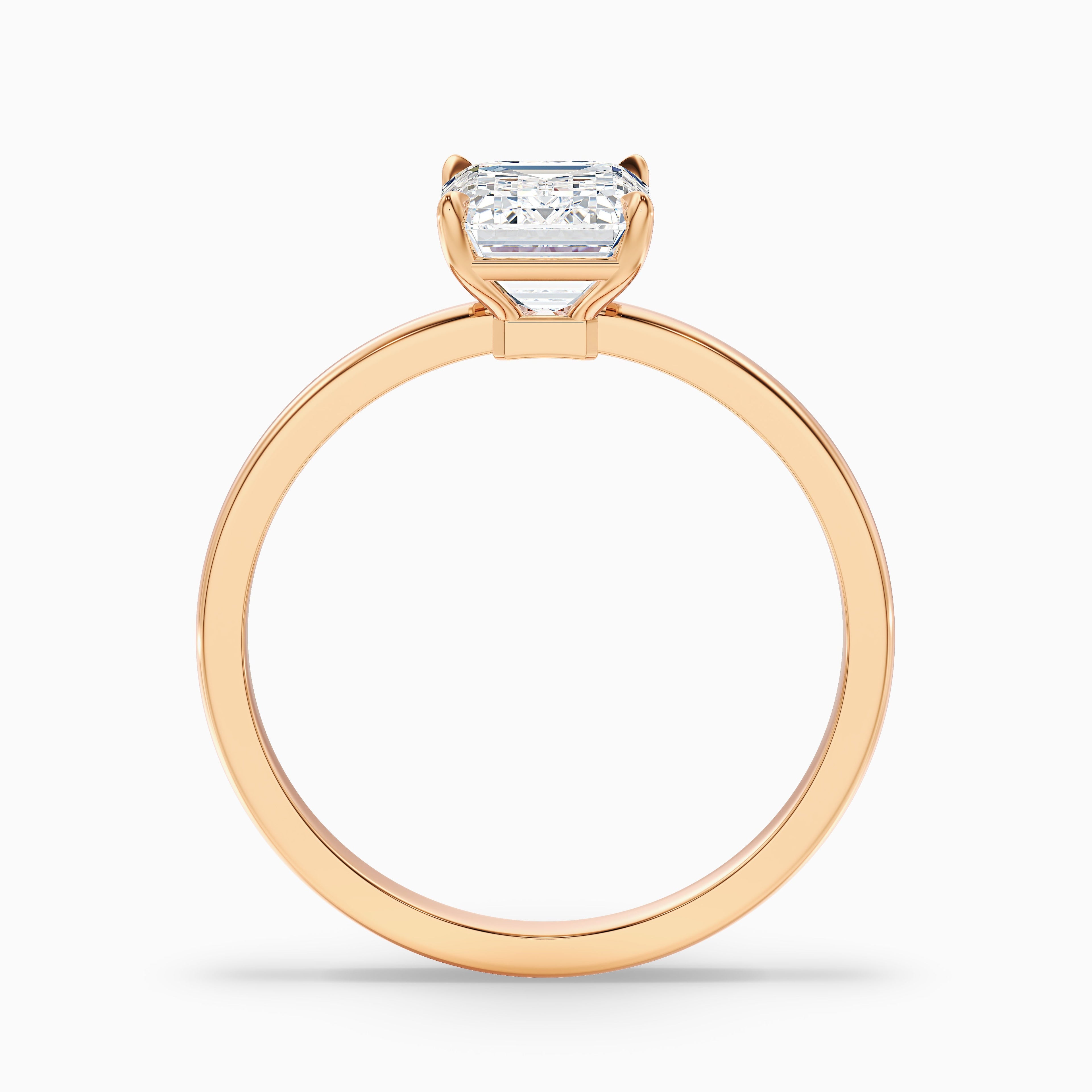 Andie 3 Carat Emerald Cut Low Profile Solitaire Moissanite Diamond Ring in 10k White Gold