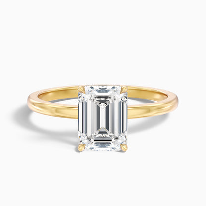 Andie 5 Carat Emerald Cut Low Profile Solitaire Moissanite Diamond Ring in 10k Yellow Gold