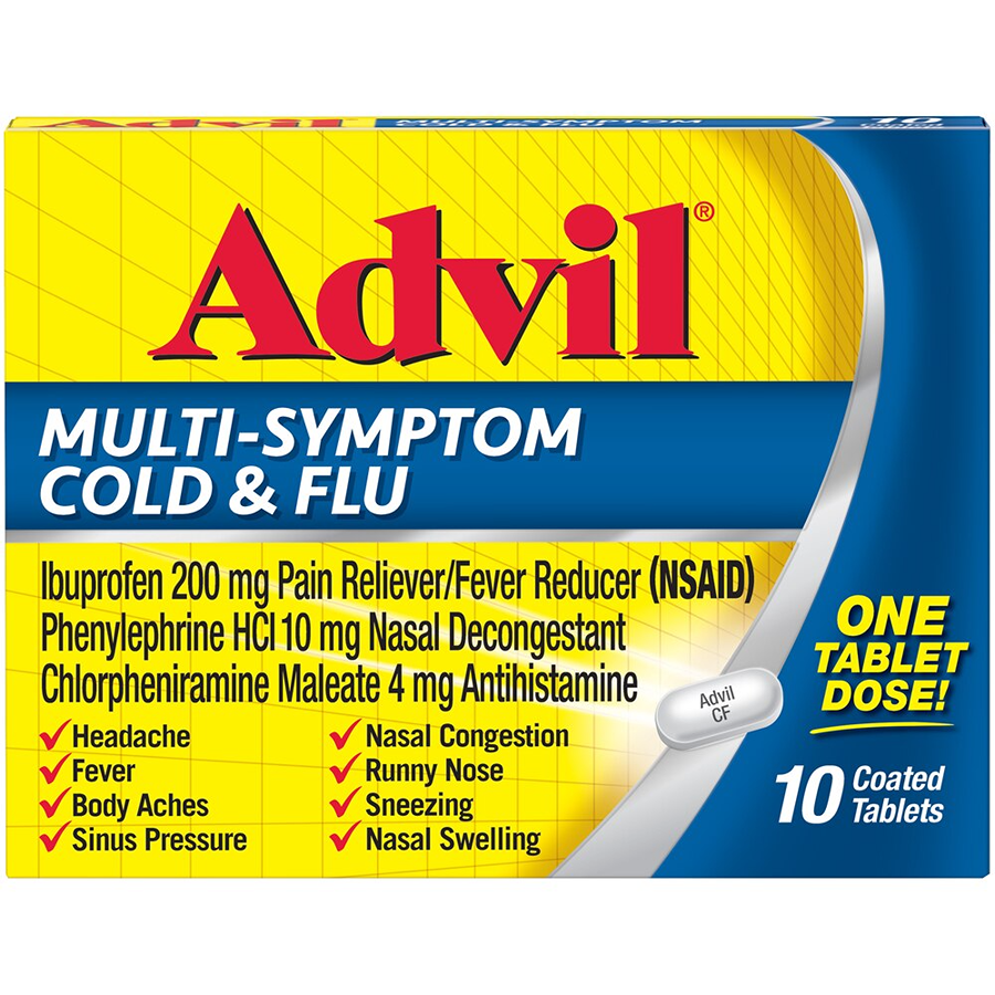 Advil Multi-symptom Cold &amp; Flu Coated Tablets 10 Tabs  DestGlow