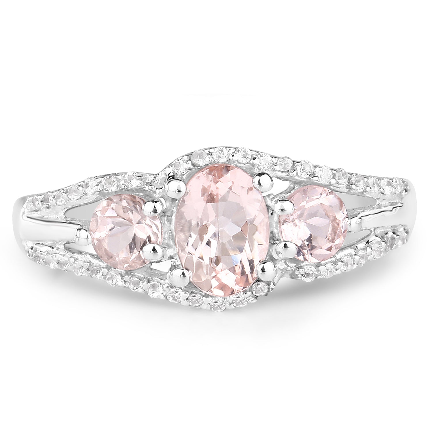 1.40 Carat Genuine Morganite &amp; White Topaz .925 Sterling Silver Ring  DestGlow