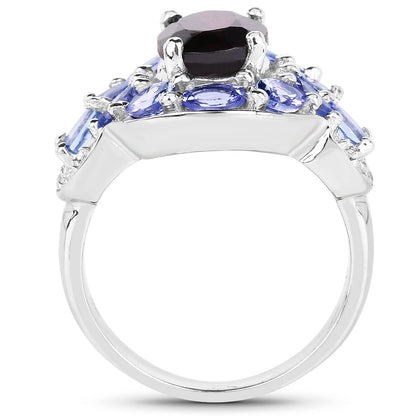 4.20 Carat Genuine Garnet, Tanzanite &amp; White Topaz .925 Sterling Silver Ring by Bids.com