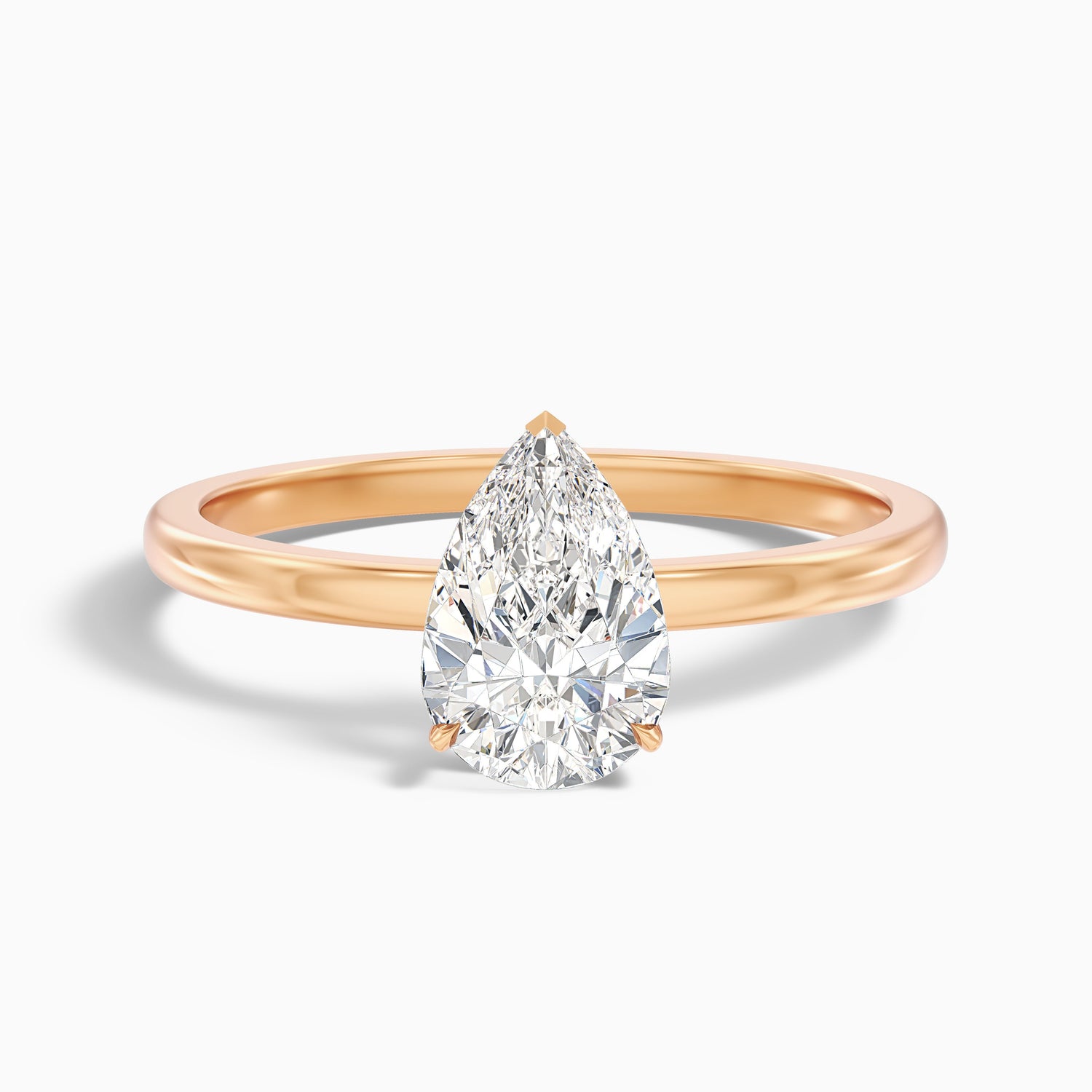 Ainsy 2 Carat Pear Cut Low Profile Solitaire Moissanite Diamond Ring in 10k Rose Gold