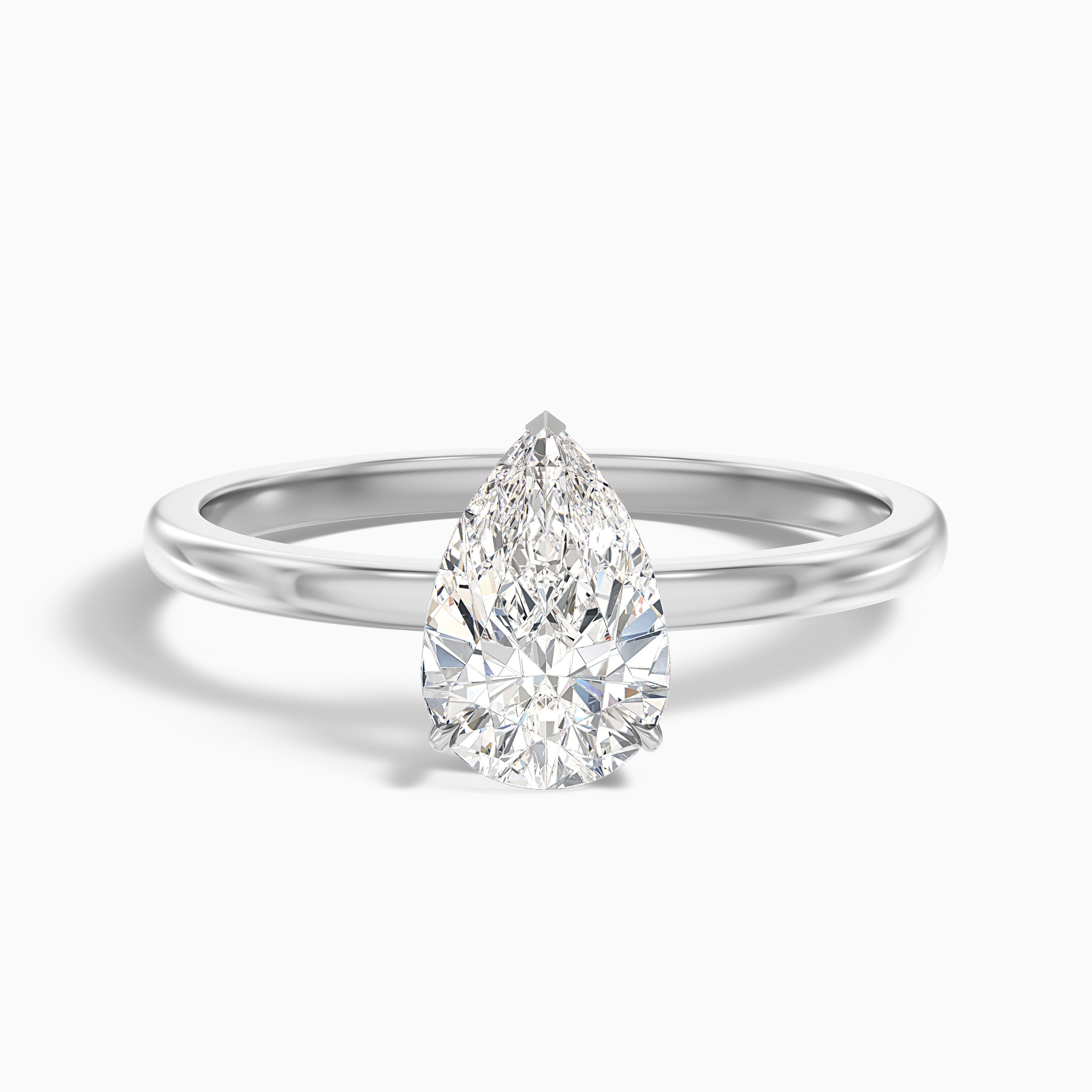 Ainsy 3.5 Carat Pear Cut Low Profile Solitaire Moissanite Diamond Ring in 18k White Gold