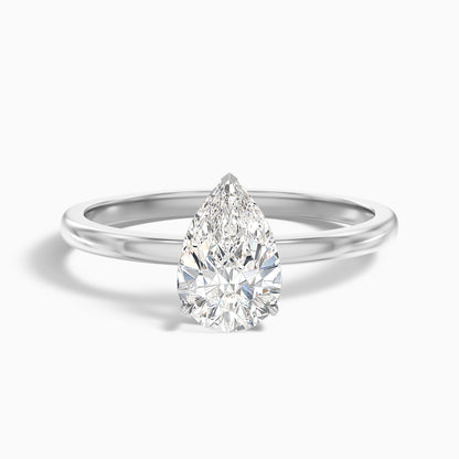 Ainsy 3.5 Carat Pear Cut Low Profile Solitaire Moissanite Diamond Ring in 18k White Gold