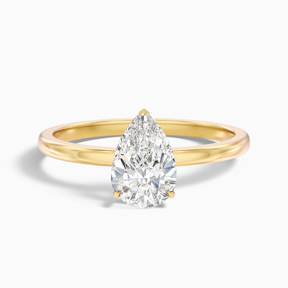 Ainsy 1 Carat Pear Cut Low Profile Solitaire Moissanite Diamond Ring in Platinum