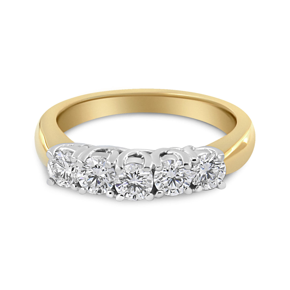 18K Yellow Gold 1.0 Cttw 4 Prong Set Round Cut Diamond Step up 5 Stone Ring Band (F-G Color, SI1-SI2 Clarity) - Size 6 by Bids.com
