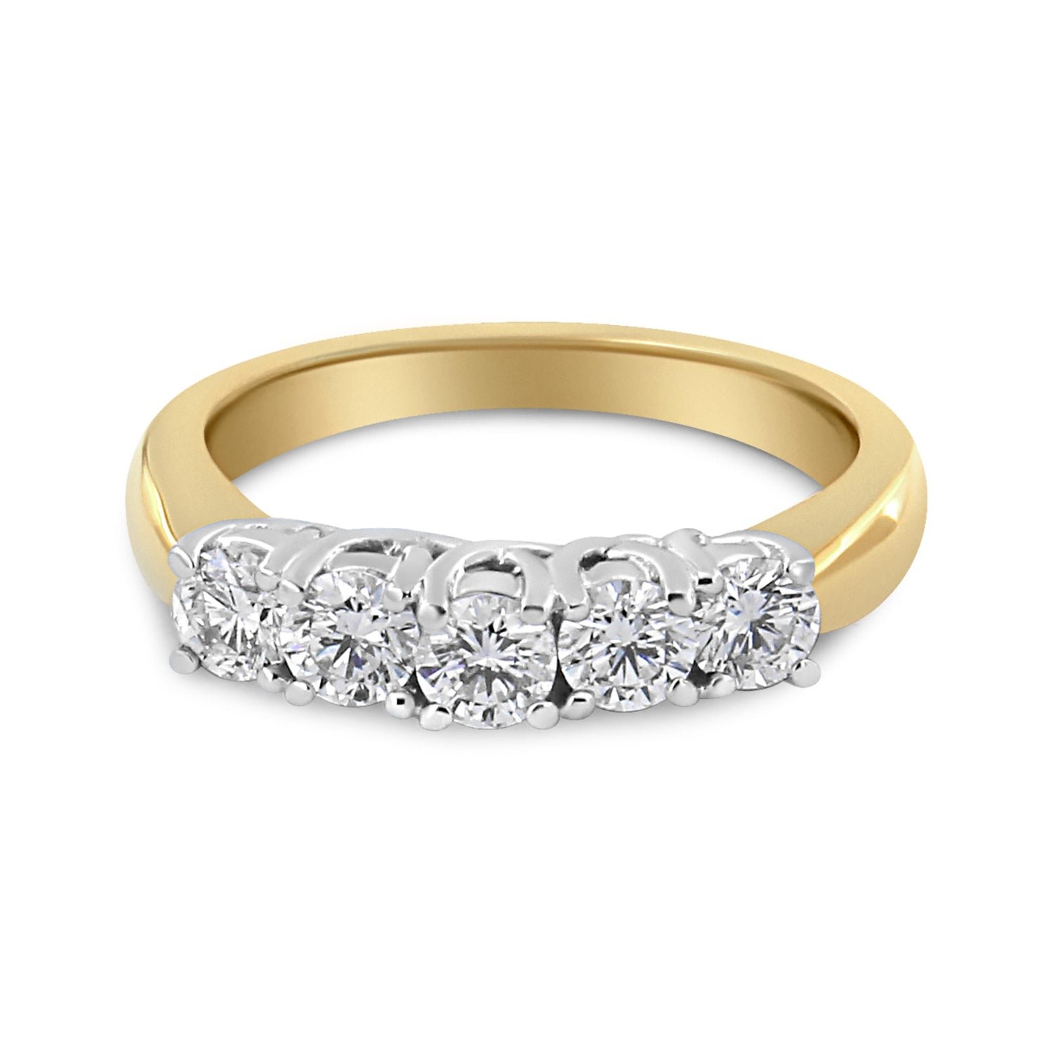 18K Yellow Gold 1.0 Cttw 4 Prong Set Round Cut Diamond Step up 5 Stone Ring Band (F-G Color, SI1-SI2 Clarity) - Size 6 by Bids.com
