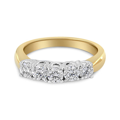 18K Yellow Gold 1.0 Cttw 4 Prong Set Round Cut Diamond Step up 5 Stone Ring Band (F-G Color, SI1-SI2 Clarity) - Size 6 by Bids.com