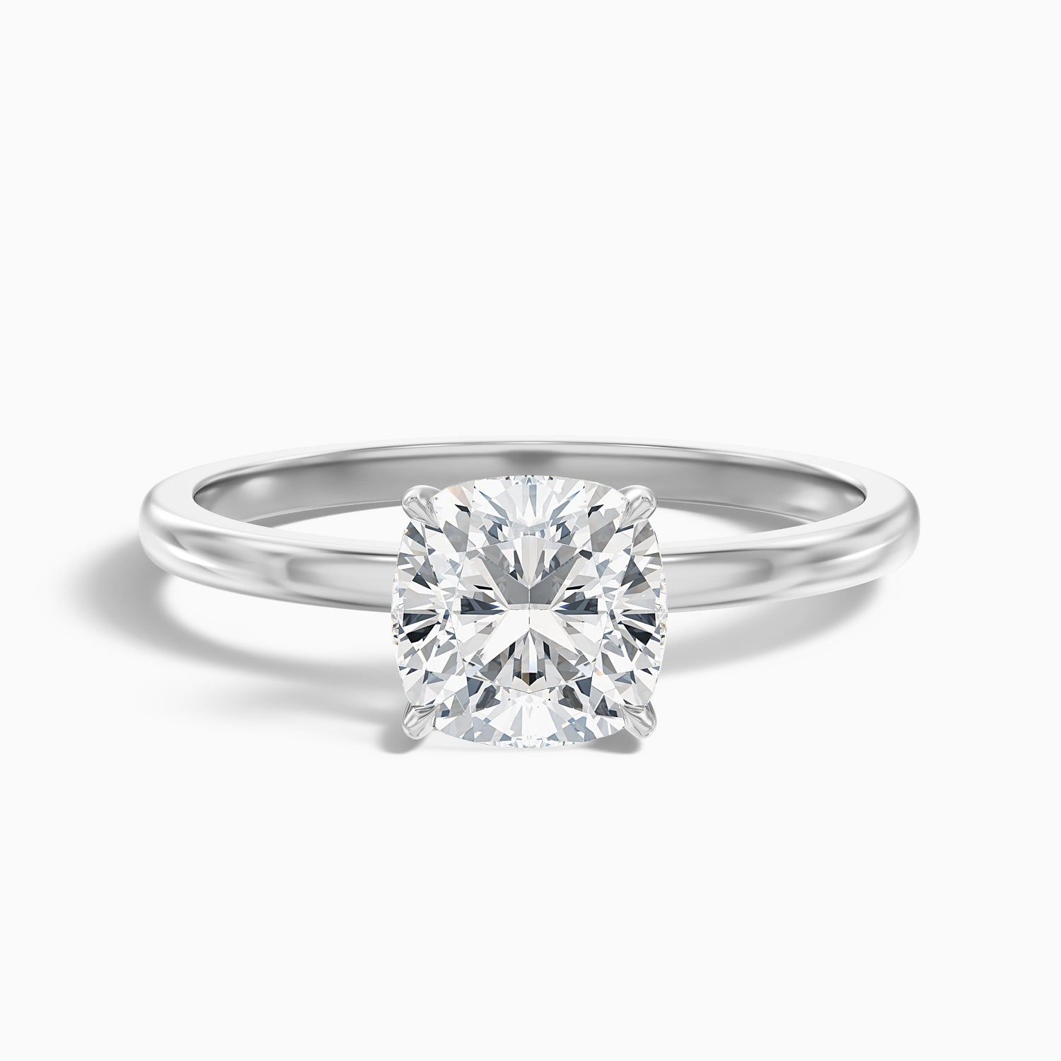 Chaya 3.5 Carat Cushion Cut Low Profile Solitaire Moissanite Diamond Ring in 18k White Gold