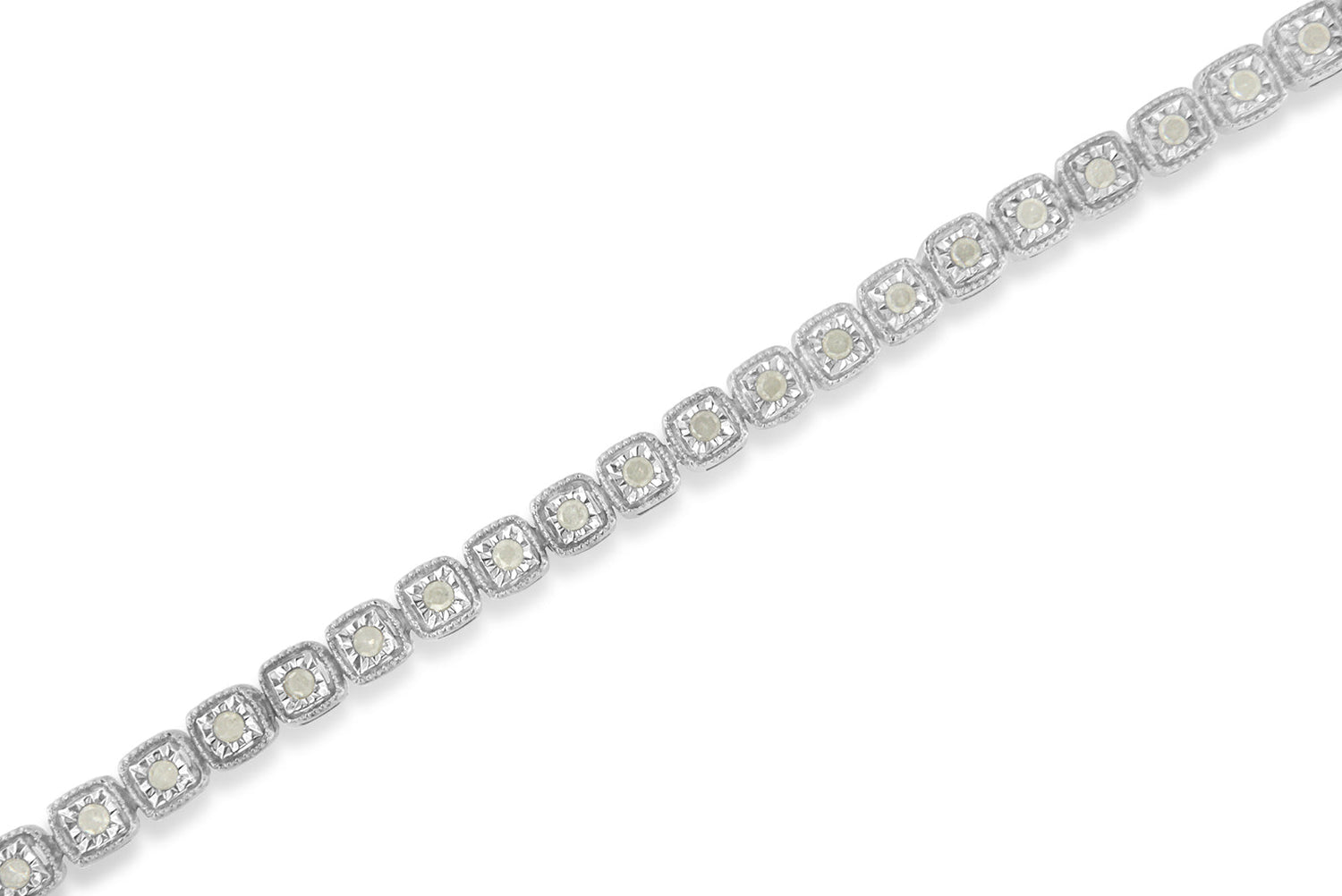 .925 Sterling Silver 1.0 Cttw Diamond Miracle-Set Square Milgrain 7" Link Tennis Bracelet (I-J Color, I3 Clarity) by Bids.com