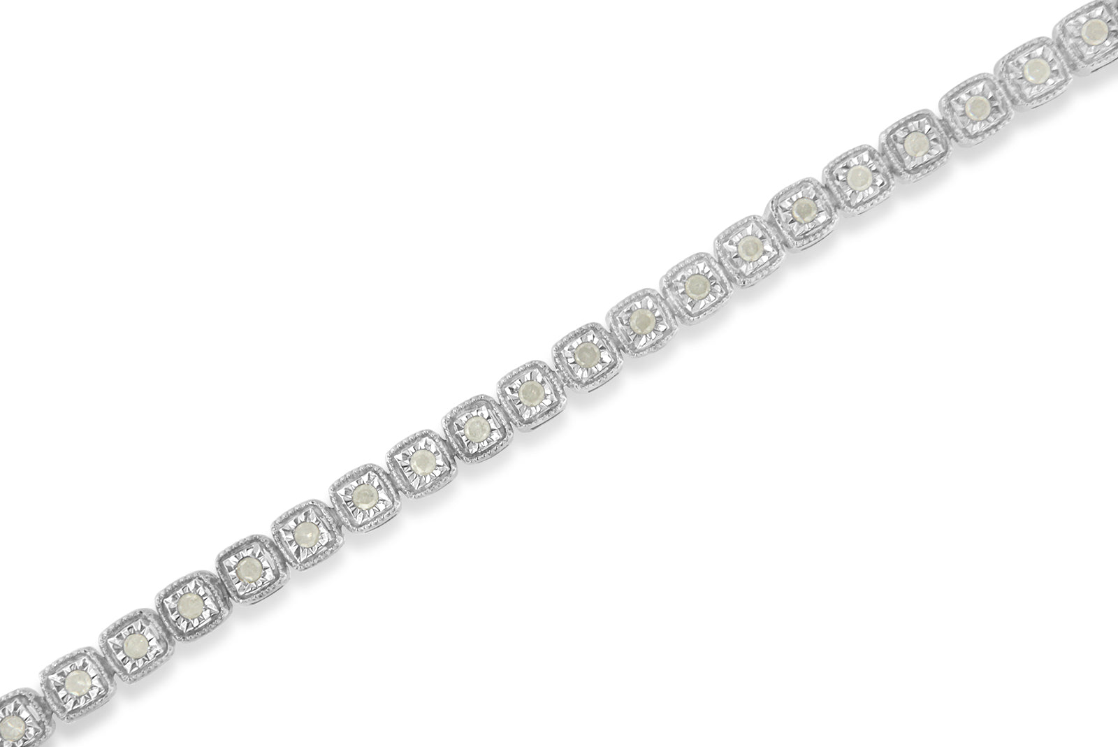 .925 Sterling Silver 1.0 Cttw Diamond Miracle-Set Square Milgrain 7" Link Tennis Bracelet (I-J Color, I3 Clarity) by Bids.com