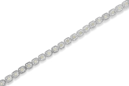 .925 Sterling Silver 1.0 Cttw Diamond Miracle-Set Square Milgrain 7" Link Tennis Bracelet (I-J Color, I3 Clarity) by Bids.com